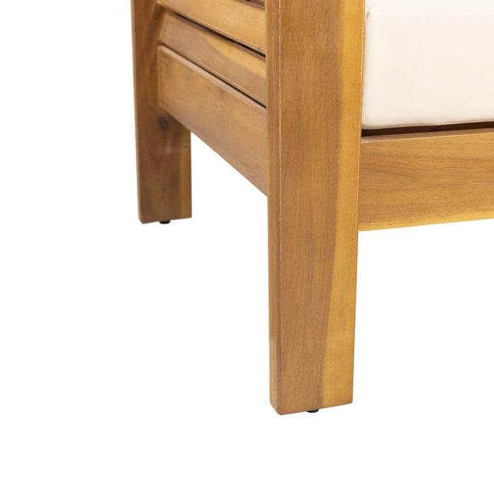 Acacia Wood Loveseat And Coffee Table Set With Cushions