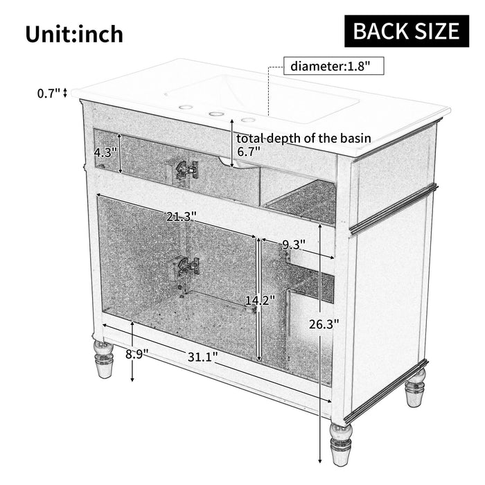 Bathroom Vanity With Sink, 2 Doors 2 Drawers, Freestanding Design