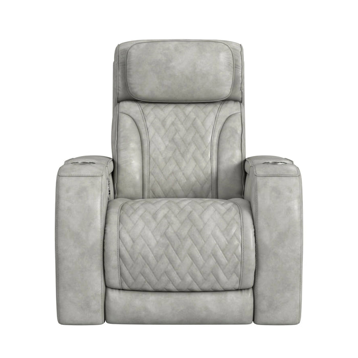 Prime Time P3 Recliner with 7 Colors LED, Cup Holders and Wireless Charger Controller in Leather Gel Light Grey