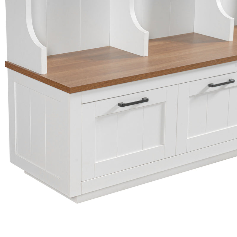 Hall Tree With Bench And Shoe Storage, 3 Large Drawers, Open Storage Shelves & Hooks