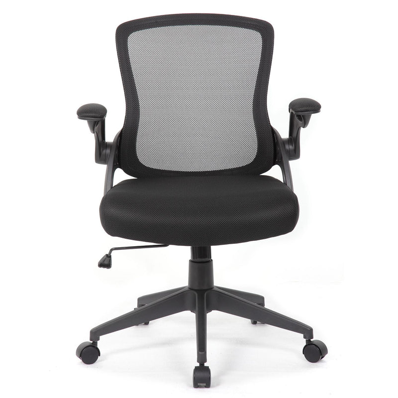 Office Chair & Mid Back Design, Adjustable Height And Foldable Armrests - Black