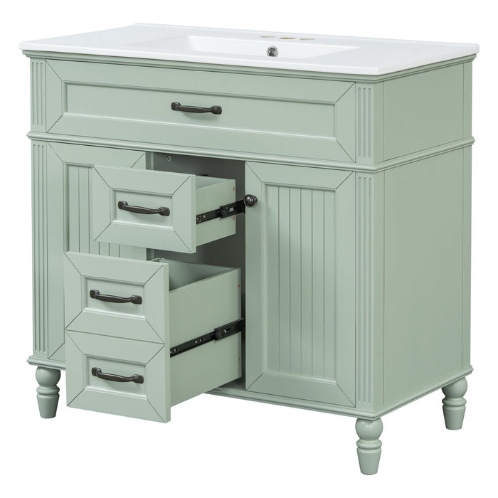 Bathroom Vanity With Sink, Flip-Out Top Drawer, Soft Close Doors, 2 Storage Drawers