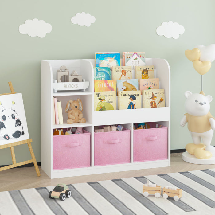 Bookcase And Bookshelf With 3 Collapsible Drawers, Multifunctional Display Stand