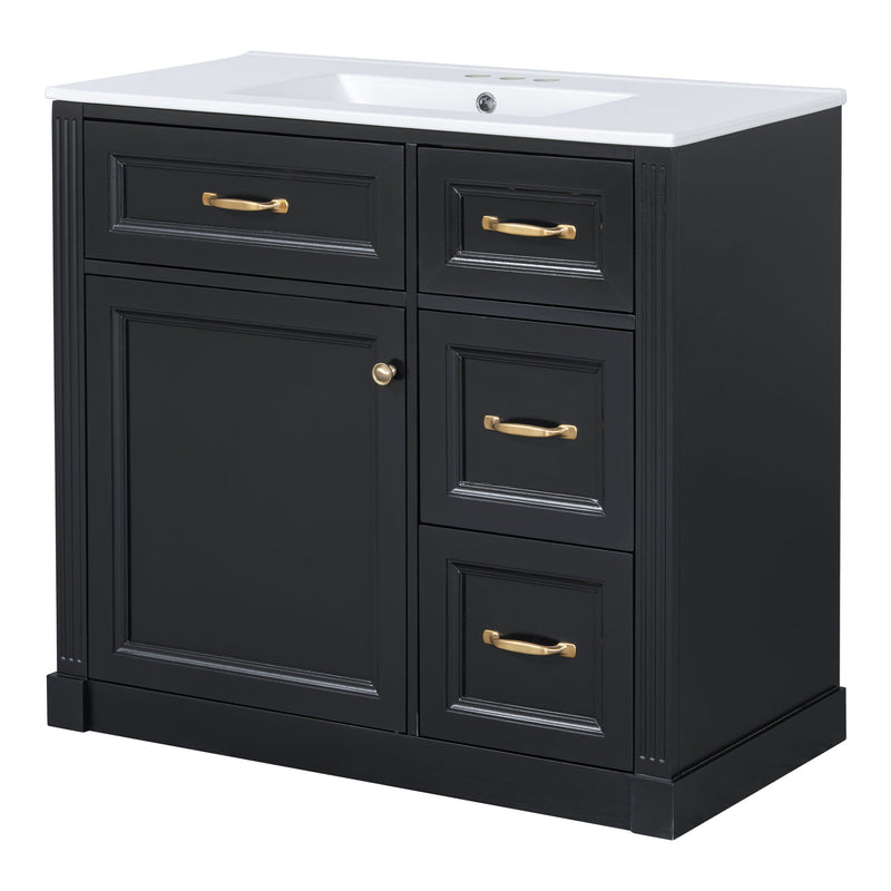Modern Bathroom Vanity With Sink, 4 Drawers, Soft-Close Door, Adjustable Shelf