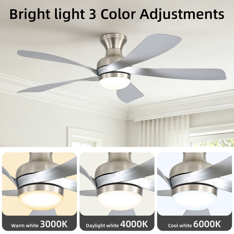 52" Ceiling Fan With 3 Color Dimmable LED Light, DC Reversible Motor, 6 Speed Settings