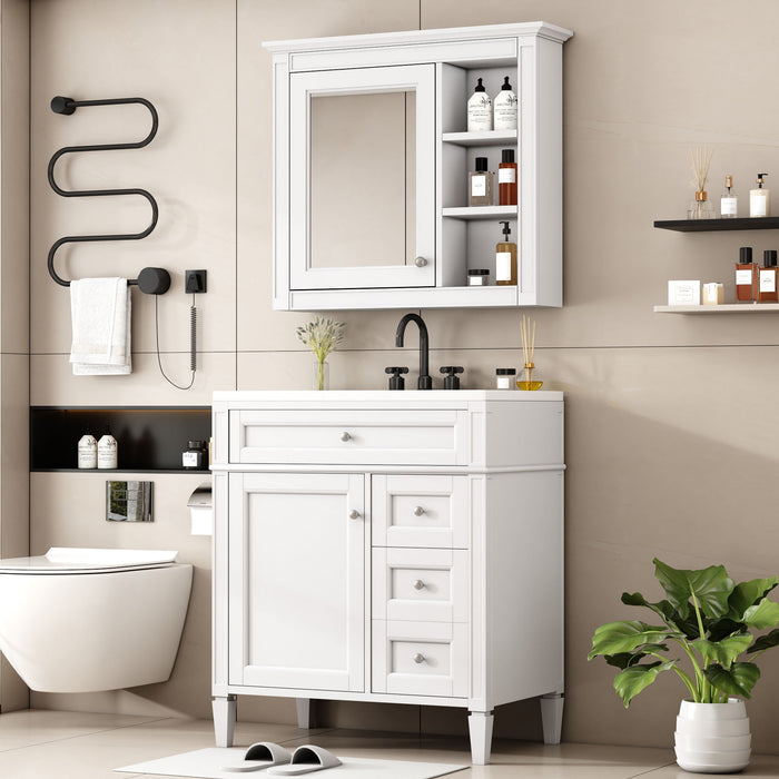 Bathroom Vanity With Top Sink, 2 Doors And 3 Drawers, Freestanding Set With Mirror Cabinet
