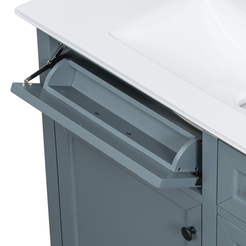 36" Bathroom Vanity With Sink, 2 Tip-Out Drawers, Soft Close Hinges
