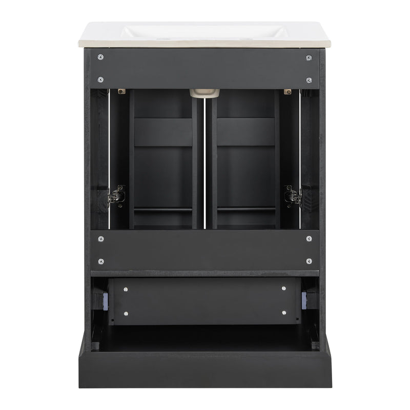Bathroom Vanity With Sink, 1 Divided Drawer And 2 Soft Close Doors With Double Shelf