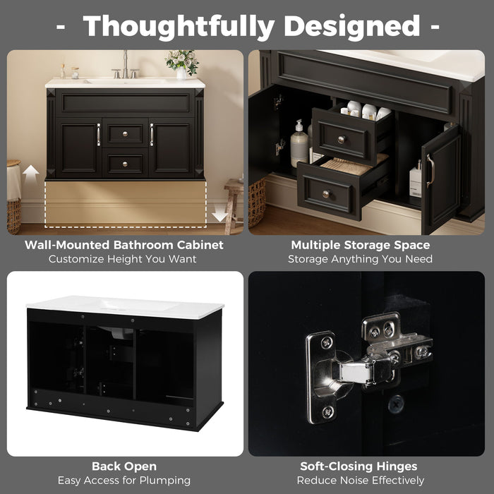 French Simple Style Wall Mounted Bathroom Cabinet With Sink