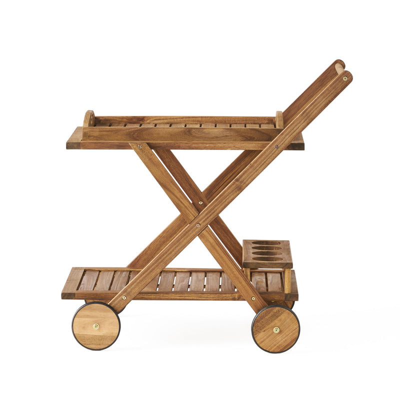 Riviera Bar Cart Stained Mobile With Wheels For Entertaining - Natural Stained