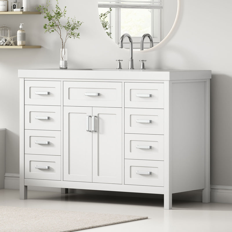 Bathroom Vanity With Sink, 2 Doors 8 Drawers, Soft Close System, Classic Design