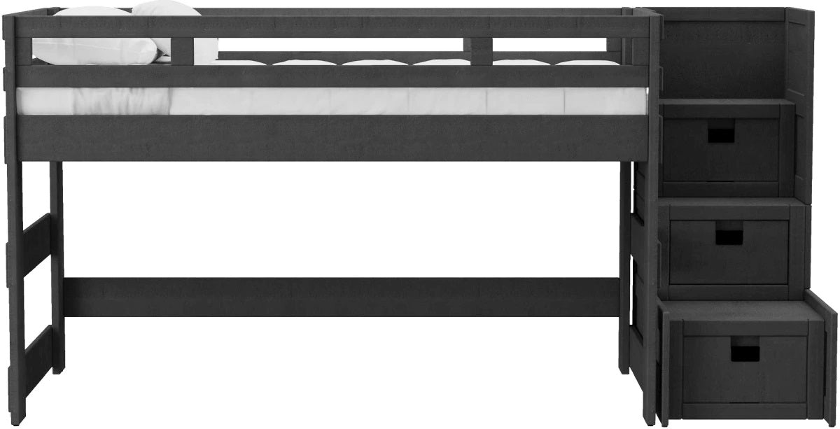 Elements International Cali Kids Twin Junior Loft Bed with Staircase in Sleek Gray