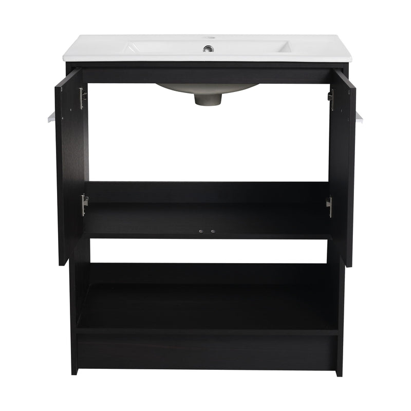 Modern Bathroom Vanity With Ceramic Sink, Freestanding Cabinet, Soft Closing Doors