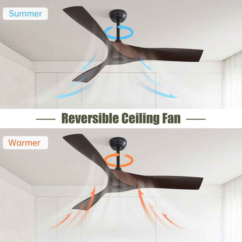 52" Blade Ceiling Fan Without Light, 6 Speed Reversible DC Motor For Living Room, Outdoor Use - Black