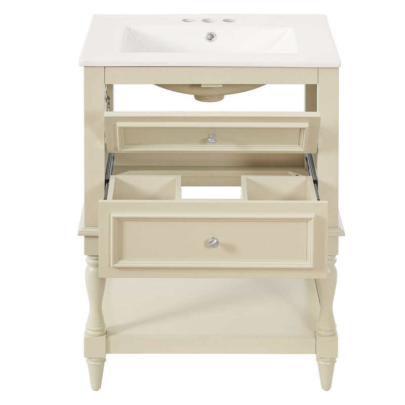 Bathroom Vanity With Sink, 2 Drawers Storage Cabinet, Open Shelf