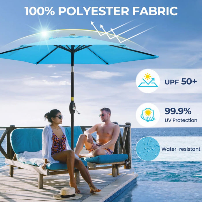 Umbrella With Crank Lift & Tilt, UV-Resistant Canopy For Patio