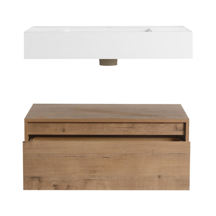 Wall Mounted Bathroom Vanity With Resin Sink And Soft Close Drawer - Imitative Oak