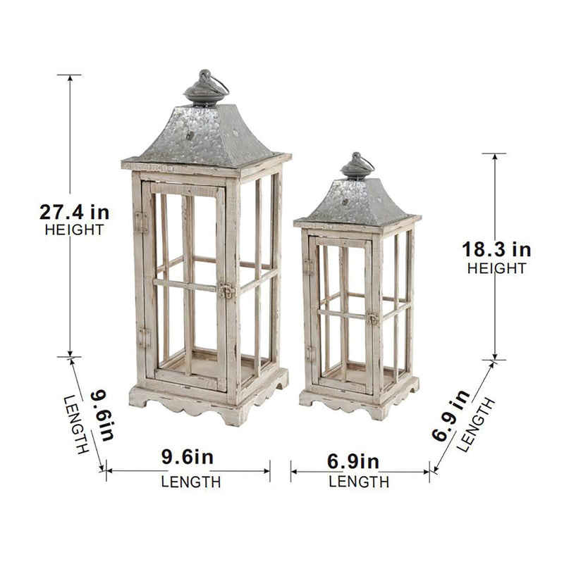 Wooden Candle Lantern Decorative, Hurricane Lantern Holder Decor For Indoor Outdoor, Home Garden - Ivory