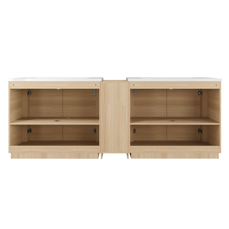 92" Freestanding Bathroom Vanity With Sink, 1 Small Storage Cabinet, Soft Close Door - Ameican White Oak