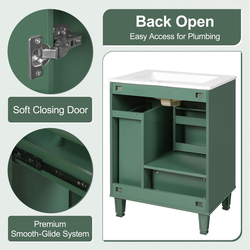 Bathroom Vanity With Sink, Deep Drawer, Door Shelf, 2 Tier Basket