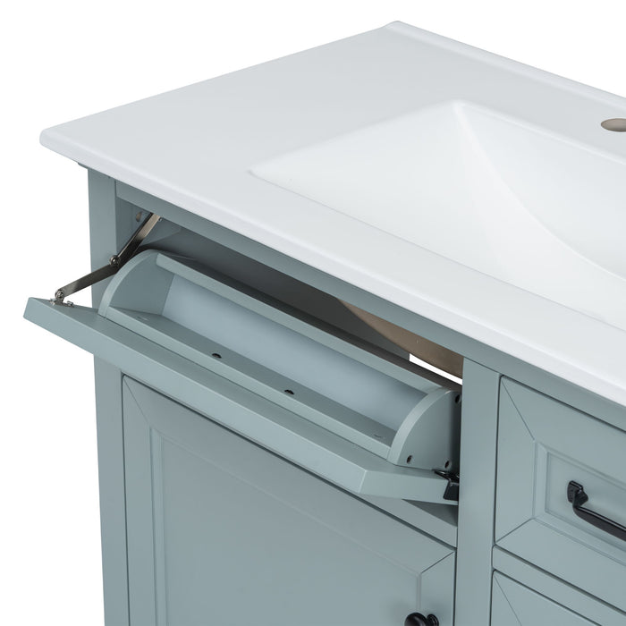 36" Bathroom Vanity With Sink, 2 Tip-Out Drawers, Soft Close Hinges