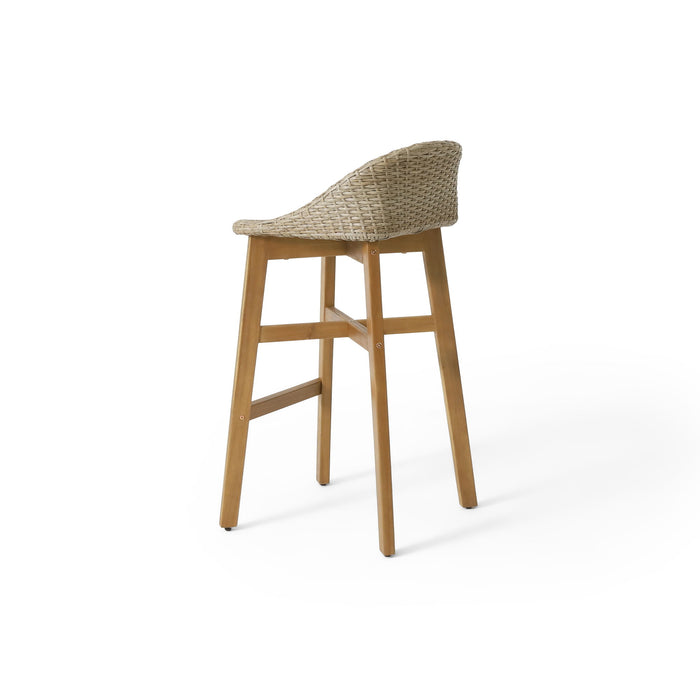 Beeson - Outdoor Wicker And Acacia Wood Barstools Set, Water Resistant - Brown