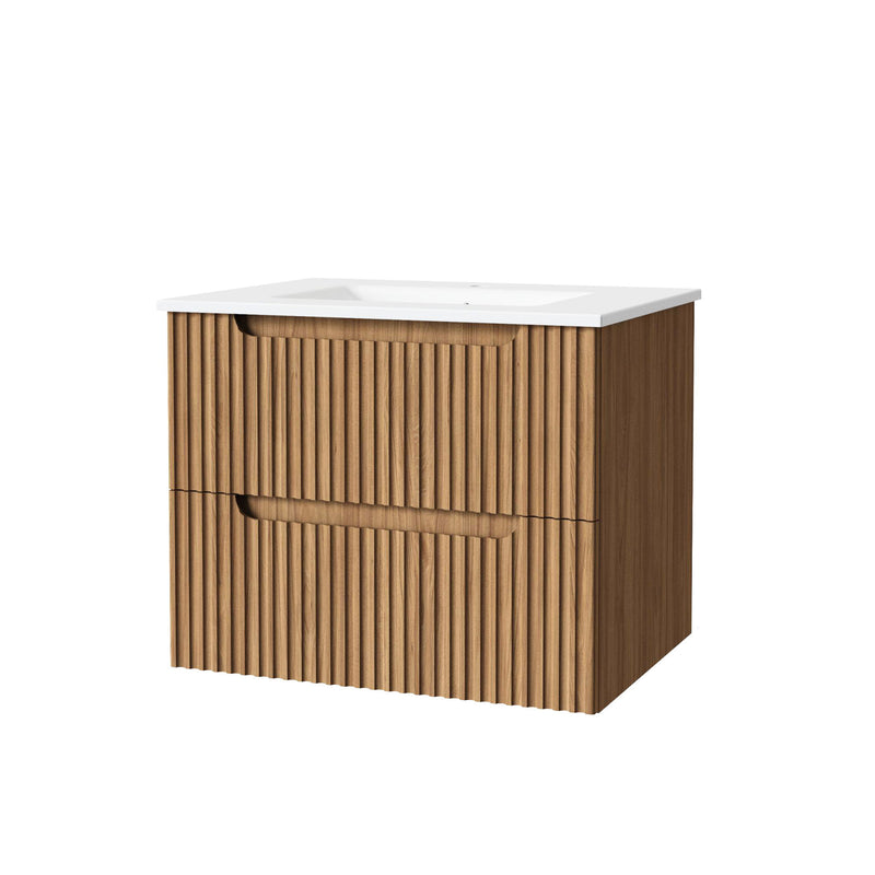 30" Wall Mounted Bathroom Vanity With Sink, Soft Close System, And Spacious Drawers - Walnut