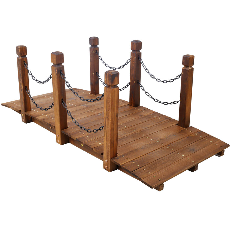 Wooden Arc Footbridge With Chain Railings For Backyard Creek Stained 5 Ft - Brown