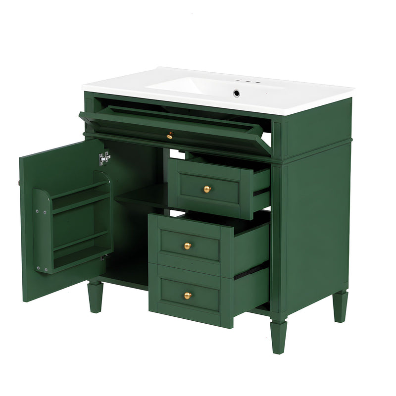 Bathroom Vanity With Sink, Rectangular Storage Cabinet & 2 Drawers And Tip Out Drawer