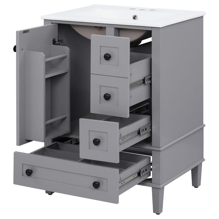 Bathroom Vanity With Integrated Basin, Soft Close Drawers, Door Mounted Double Layer Shelf