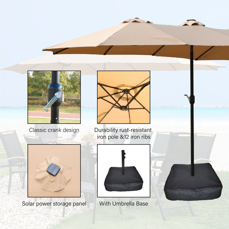 Double- Sided Outdoor Market Umbrella With Lights And Base