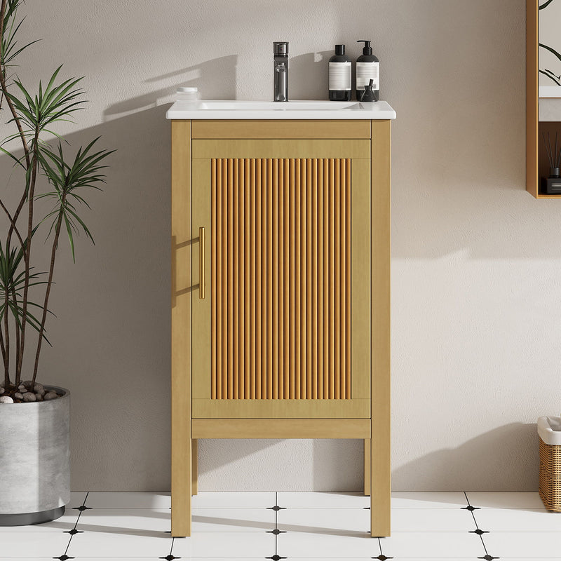 Bathroom Cabinet With Sink, Adjustable Shelf, Soft Closing Hinges - Natural Wood