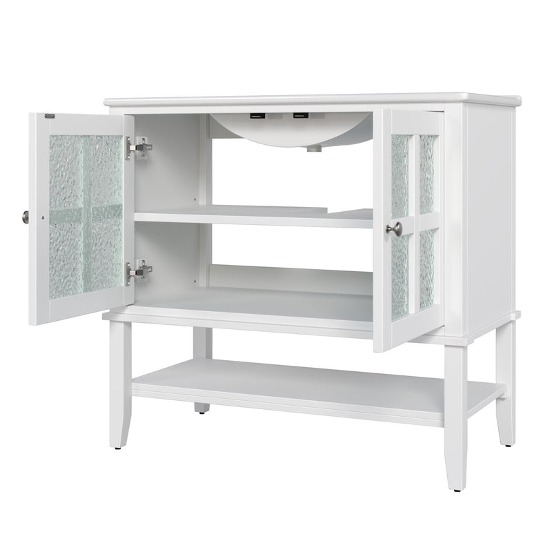Bathroom Vanity With Ceramic Sink, Adjustable & Open Shelf