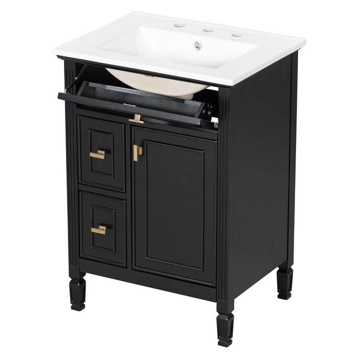 Modern Bathroom Vanity With Sink, Flip Drawer, 2 Drawers, Adjustable Shelf