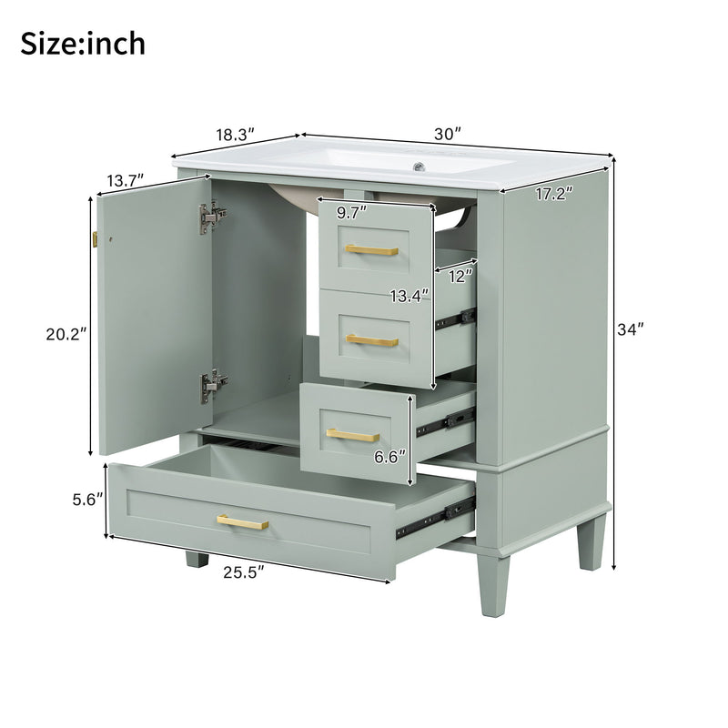 Bathroom Vanity, Modern Bathroom Cabinet With Sink Combo Set, Bathroom Storage Cabinet With A Soft Closing Door And 3 Drawers, Solid Wood Frame