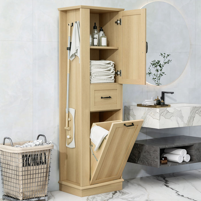 Tall Storage Cabinet With Tilt Out Compartment, Adjustable Shelves, Soft Close Hinges - Natural