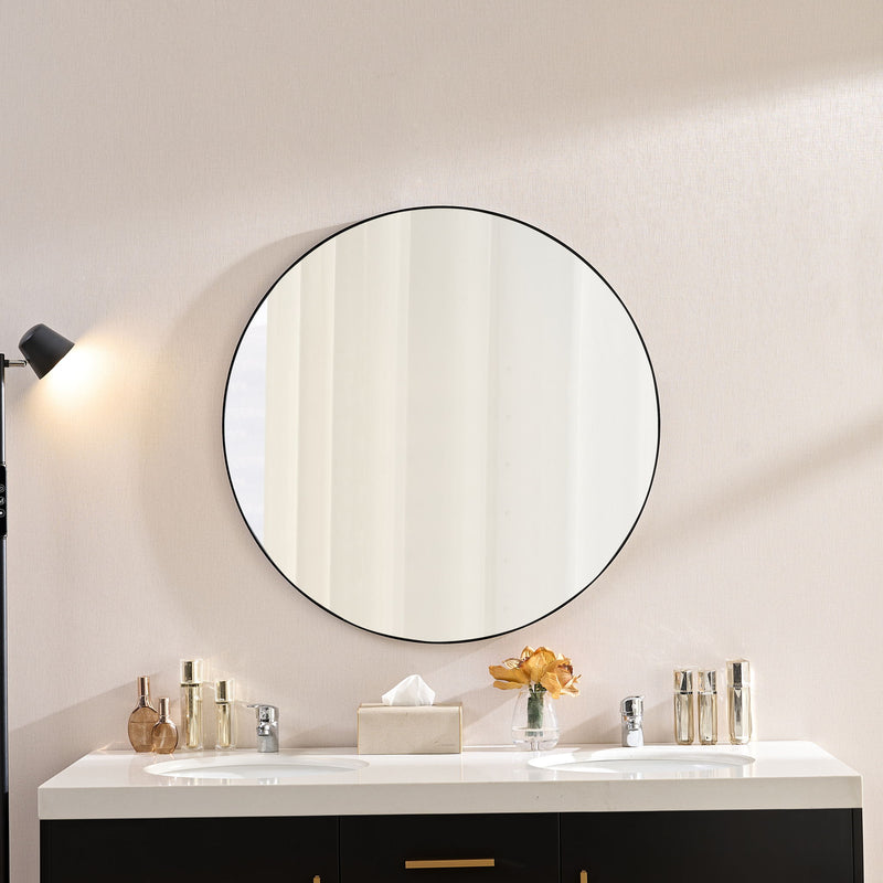 Wall Circular Framed Vanity Mirror For Bathroom, Living Room Decor - Black