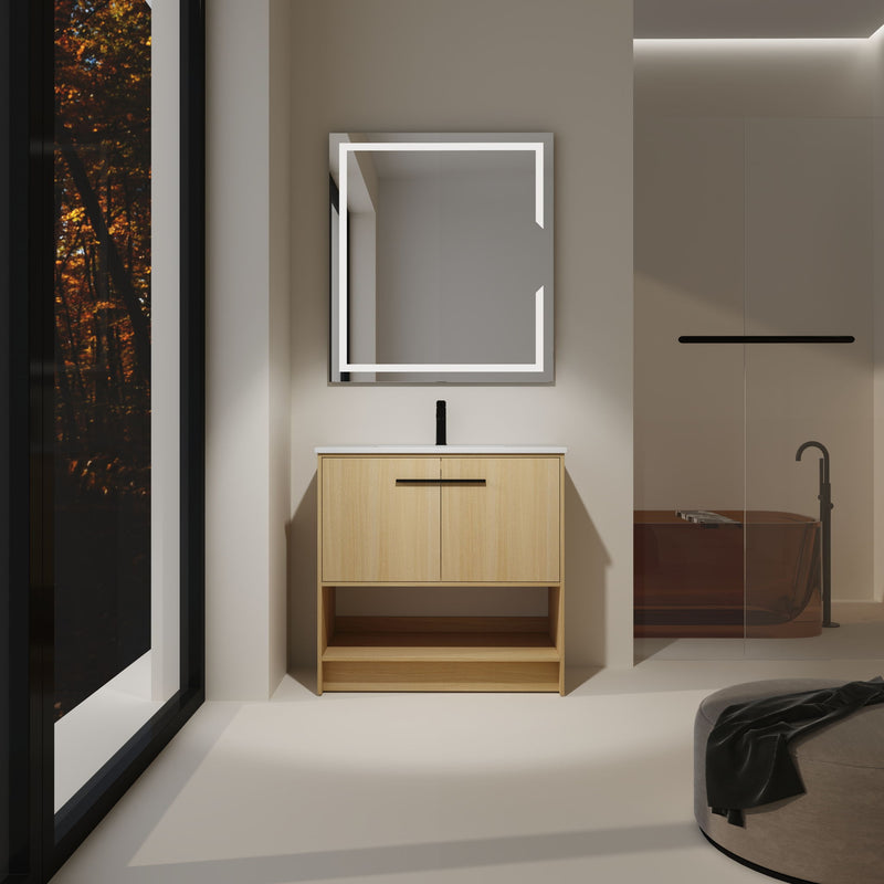 Modern Bathroom Vanity With Ceramic Sink, Freestanding Cabinet, Soft Closing Doors