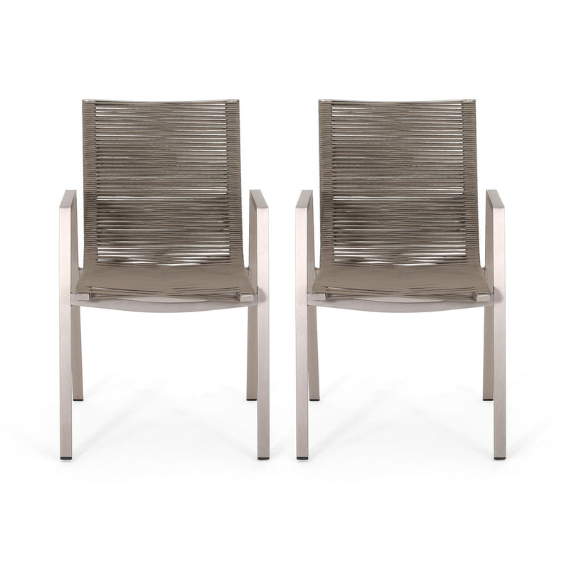 Outdoor Modern Aluminum Dining Chair Set With Rope Sea (Set of 2)