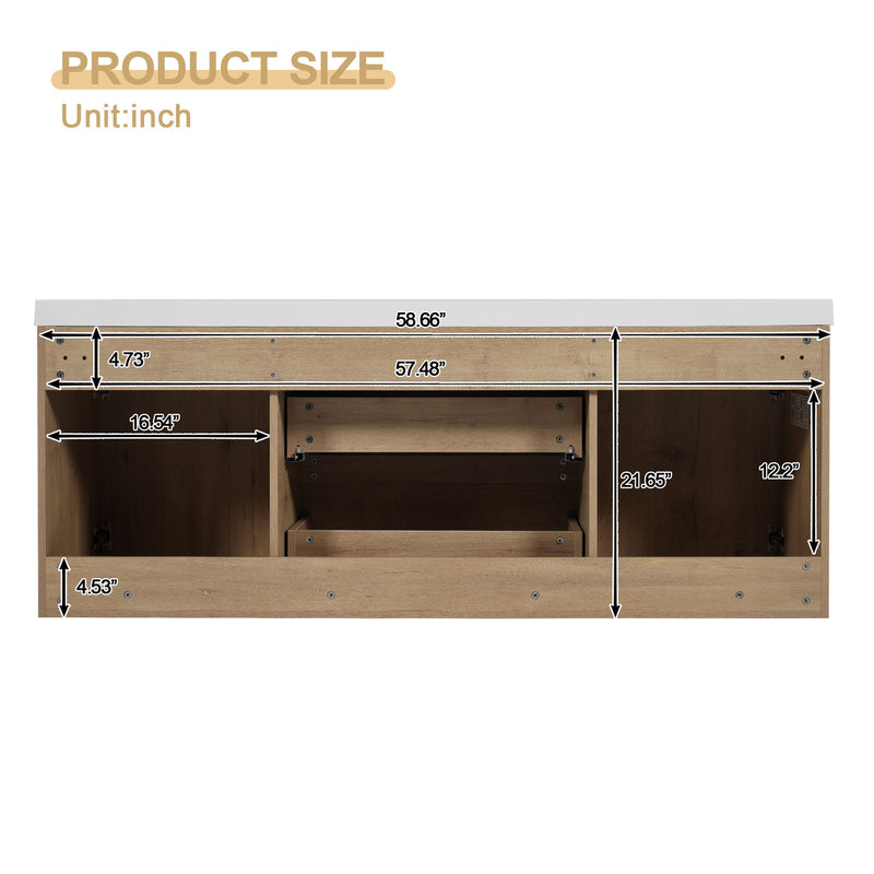 Double Sink Bathroom Vanity, Cabinet & Soft Close Doors, Divided Drawers, Wall Mounted Storage - Wood