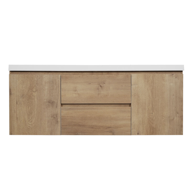 Double Sink Bathroom Vanity, Cabinet & Soft Close Doors, Divided Drawers, Wall Mounted Storage - Wood