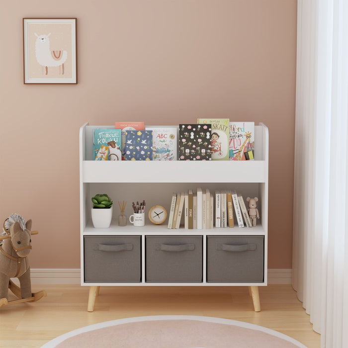 Bookshelf With 3 Bins, Storage Shelf For Toys And Books