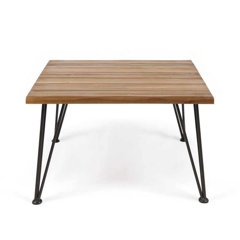 Outdoor Coffee Table With Slat Top And Metal Legs - Teak