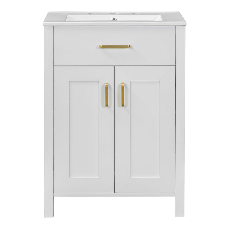Modern Bathroom Vanity With Ceramic Sink, Soft-Close Doors, Flip Drawer, U-Shaped Shelves, Elegant Storage Solution