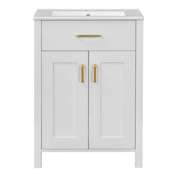 Modern Bathroom Vanity With Ceramic Sink, Soft-Close Doors, Flip Drawer, U-Shaped Shelves, Elegant Storage Solution