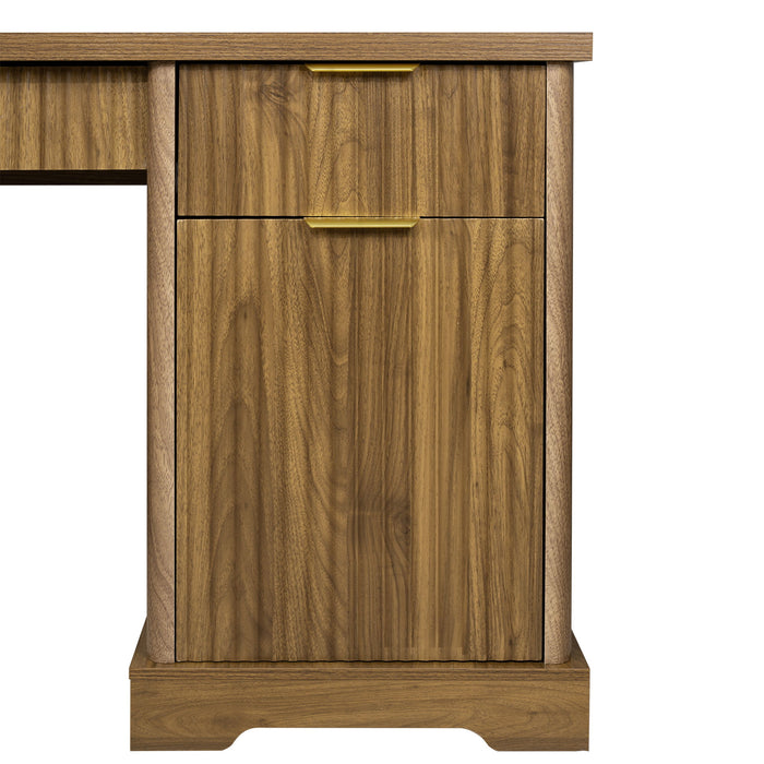Modern Fluted Office Desk With Storage Cabinet