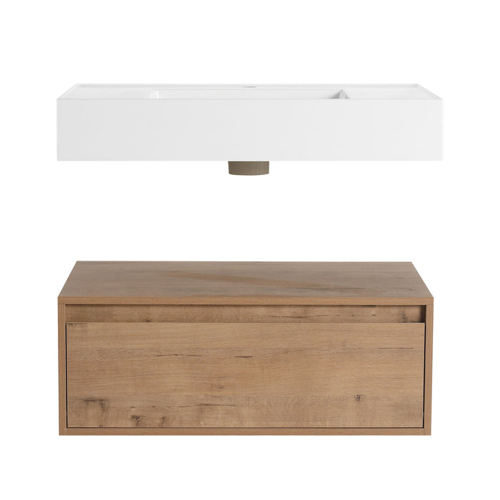 Wall Mounted Bathroom Vanity With Resin Sink And Soft Close Drawer - Imitative Oak