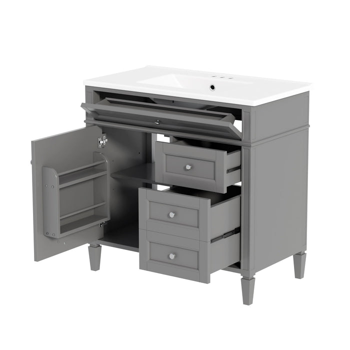 Bathroom Vanity With Top Sink, 2 Drawers, Tip Out Drawer