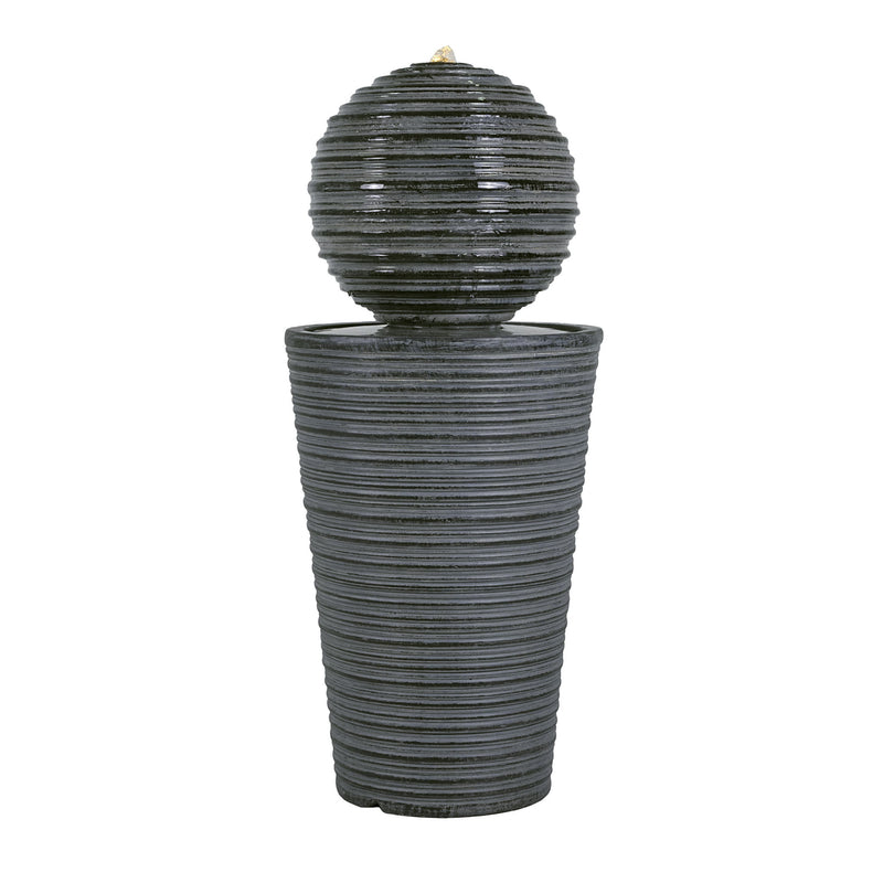 31.5" Tall Striped Column Fountain With LED Light Design For Outdoor Spaces - Gray