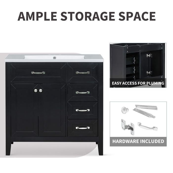 Modern Bathroom Vanity Base Only, 2 Doors And 3 Drawers